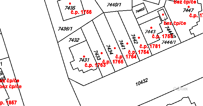 Jižní Předměstí 1765, Plzeň na parcele st. 7433 v KÚ Plzeň, Katastrální mapa