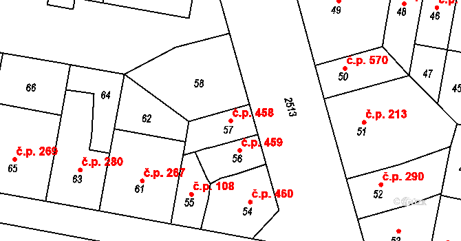 Skvrňany 458, Plzeň na parcele st. 57 v KÚ Skvrňany, Katastrální mapa
