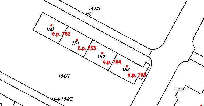 Šumbark 754, Havířov na parcele st. 152 v KÚ Šumbark, Katastrální mapa