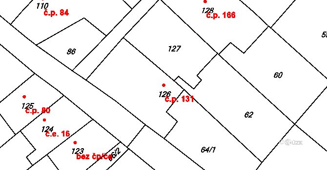 Brocno 131, Štětí na parcele st. 126 v KÚ Brocno, Katastrální mapa