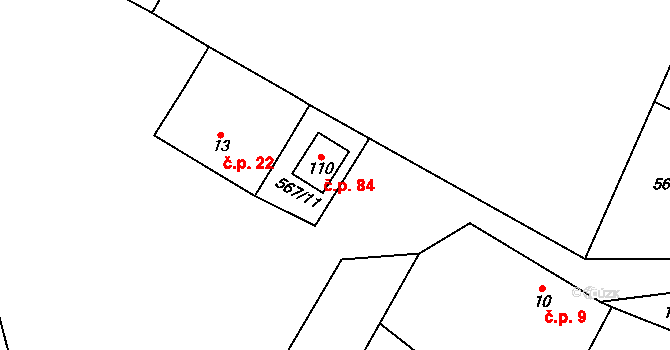 Korycany 84, Neratovice na parcele st. 110 v KÚ Korycany, Katastrální mapa