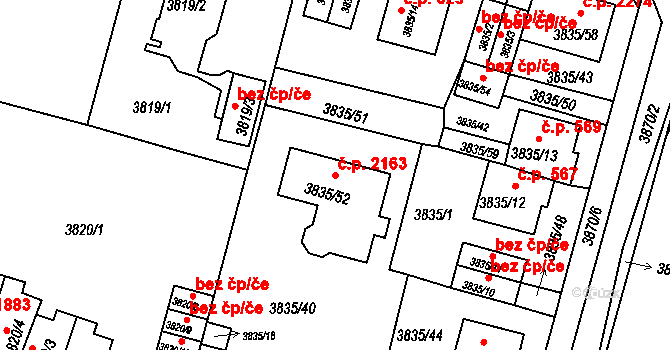 Předměstí 2163, Litoměřice na parcele st. 3835/52 v KÚ Litoměřice, Katastrální mapa