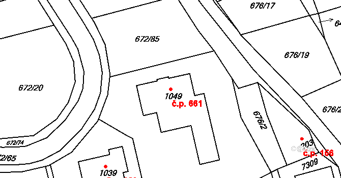 Prštné 661, Zlín na parcele st. 1049 v KÚ Prštné, Katastrální mapa