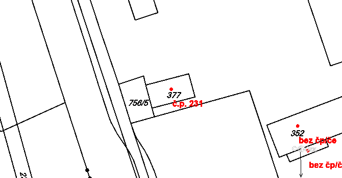 Mokřiny 231, Aš na parcele st. 377 v KÚ Mokřiny, Katastrální mapa