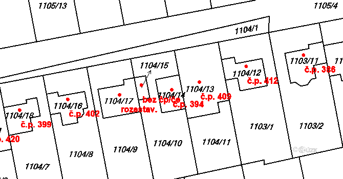 Grygov 394 na parcele st. 1104/14 v KÚ Grygov, Katastrální mapa