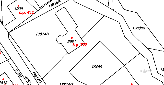 Hovězí 722 na parcele st. 2681 v KÚ Hovězí, Katastrální mapa