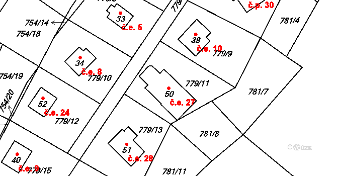Klenovice 27, Všeruby na parcele st. 50 v KÚ Klenovice u Chrančovic, Katastrální mapa
