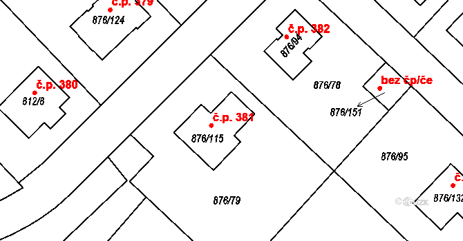 Stonařov 381 na parcele st. 876/115 v KÚ Stonařov, Katastrální mapa