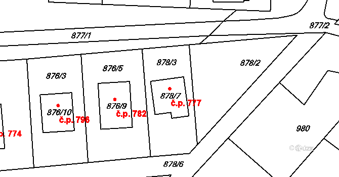 Kluč 777, Habartov na parcele st. 878/7 v KÚ Habartov, Katastrální mapa