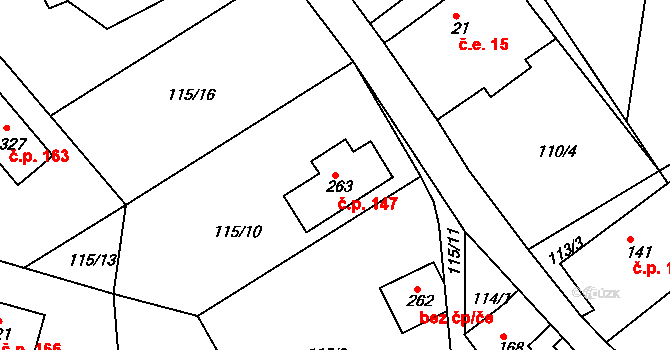 Březina 147 na parcele st. 263 v KÚ Březina u Rokycan, Katastrální mapa