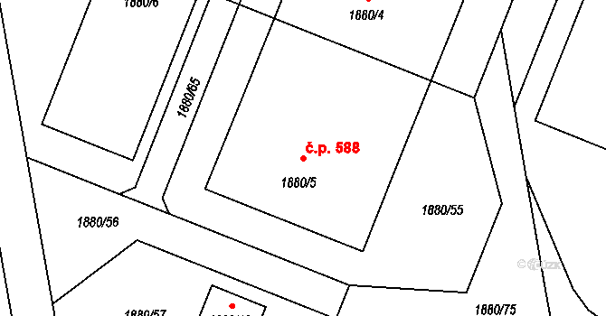 Píšť 588 na parcele st. 1880/5 v KÚ Píšť, Katastrální mapa