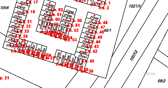 Obrnice 42 na parcele st. 273/42 v KÚ Obrnice, Katastrální mapa