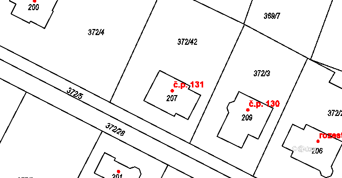 Bylany 131 na parcele st. 207 v KÚ Bylany, Katastrální mapa