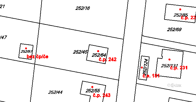 Chlum 242, Křemže na parcele st. 252/64 v KÚ Chlum u Křemže, Katastrální mapa
