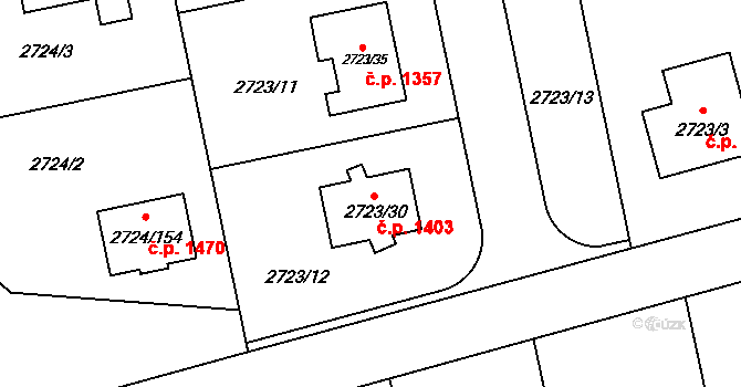 Kylešovice 1403, Opava na parcele st. 2723/30 v KÚ Kylešovice, Katastrální mapa