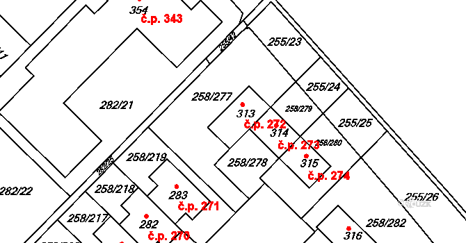 Jenštejn 272 na parcele st. 313 v KÚ Jenštejn, Katastrální mapa