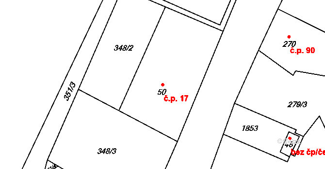 Lomnice 17 na parcele st. 50 v KÚ Lomnice u Rýmařova, Katastrální mapa