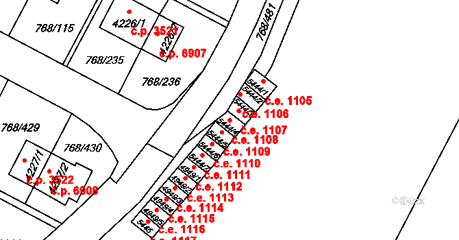 Zlín 1108 na parcele st. 5444/4 v KÚ Zlín, Katastrální mapa