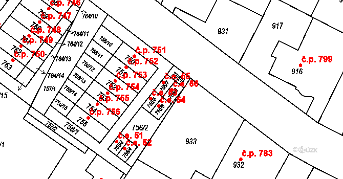 Moravský Krumlov 56 na parcele st. 756/8 v KÚ Moravský Krumlov, Katastrální mapa