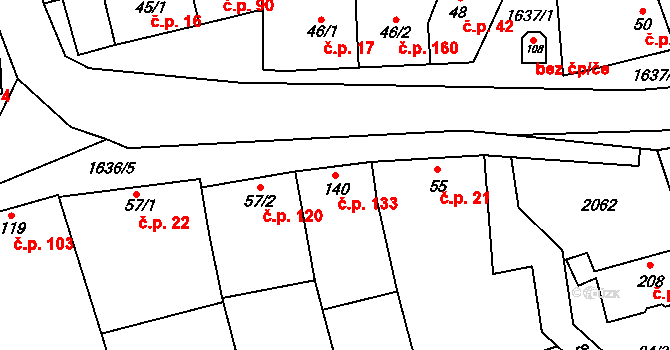 Snovídky 133 na parcele st. 140 v KÚ Snovídky, Katastrální mapa