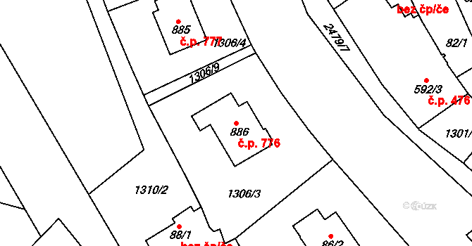 Luhačovice 776 na parcele st. 886 v KÚ Luhačovice, Katastrální mapa
