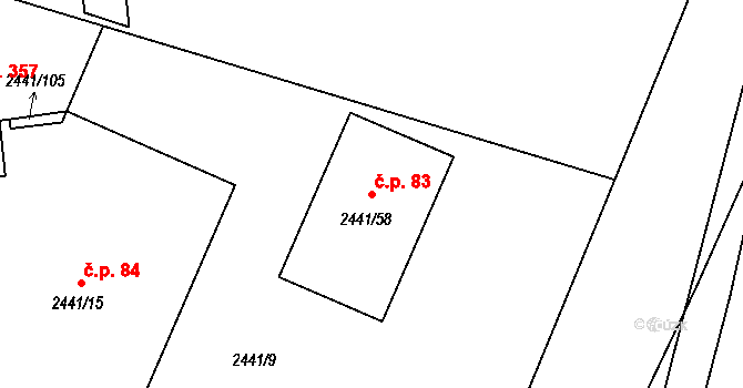 Mohelnice 83 na parcele st. 2441/58 v KÚ Mohelnice, Katastrální mapa