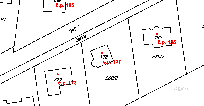 Hostišová - Horňák 137, Hostišová na parcele st. 178 v KÚ Hostišová, Katastrální mapa