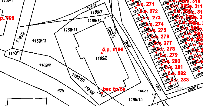 Šumbark 1196, Havířov na parcele st. 1189/8 v KÚ Šumbark, Katastrální mapa