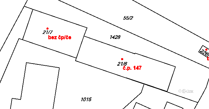 Úhřetice 147 na parcele st. 21/6 v KÚ Úhřetice, Katastrální mapa