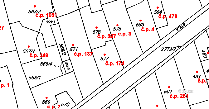 Kylešovice 174, Opava na parcele st. 577 v KÚ Kylešovice, Katastrální mapa