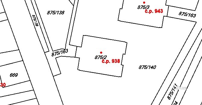 Kylešovice 938, Opava na parcele st. 875/2 v KÚ Kylešovice, Katastrální mapa
