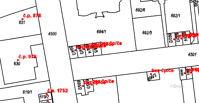 Teplice 45122776 na parcele st. 694/5 v KÚ Teplice, Katastrální mapa