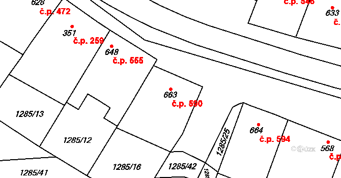 Dolní Němčí 590 na parcele st. 663 v KÚ Dolní Němčí, Katastrální mapa