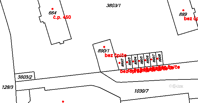Břeclav 47205776 na parcele st. 890/1 v KÚ Břeclav, Katastrální mapa