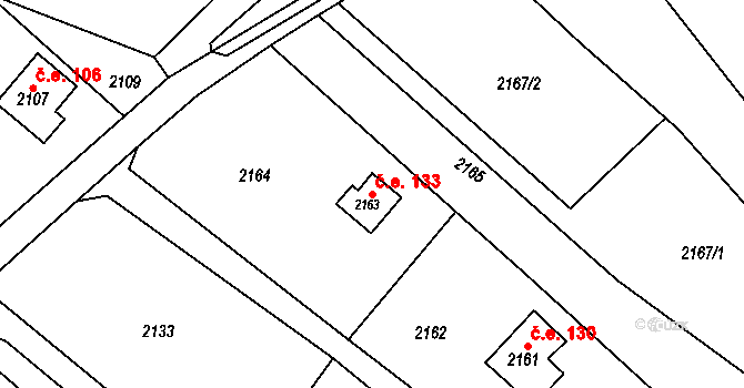 Buchlovice 133 na parcele st. 2163 v KÚ Buchlovice, Katastrální mapa
