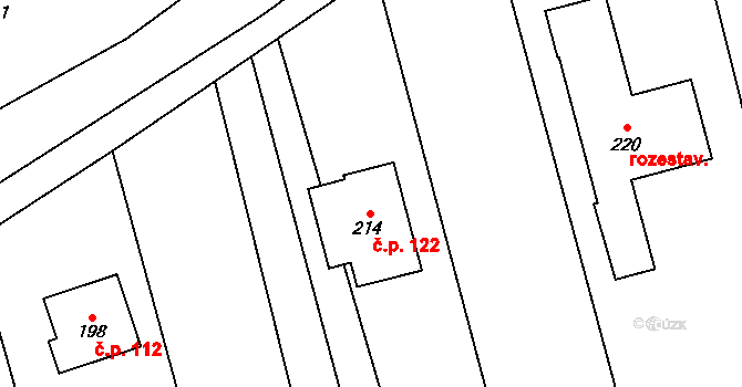 Zlámanec 122 na parcele st. 214 v KÚ Zlámanec, Katastrální mapa