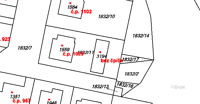 Milevsko 49589776 na parcele st. 3194 v KÚ Milevsko, Katastrální mapa