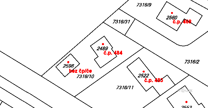 Telč-Štěpnice 484, Telč na parcele st. 2489 v KÚ Telč, Katastrální mapa
