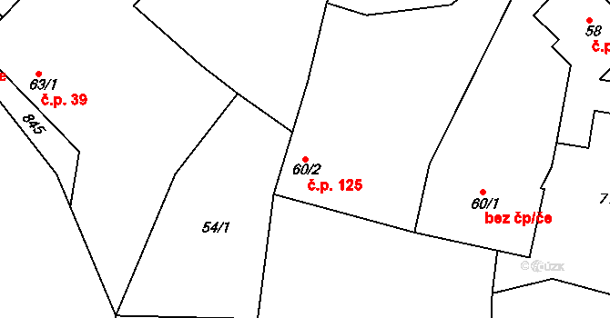 Prachovice 125 na parcele st. 60/2 v KÚ Prachovice, Katastrální mapa