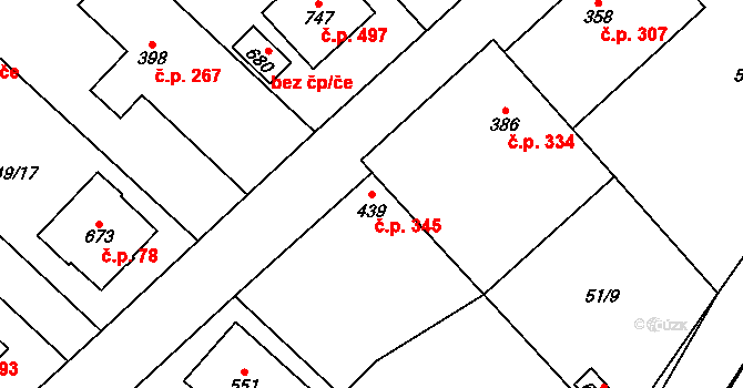 Ronov nad Doubravou 345 na parcele st. 439 v KÚ Ronov nad Doubravou, Katastrální mapa