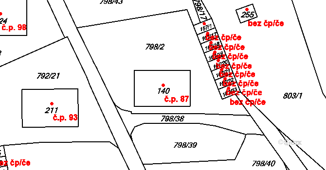 Žichlice 87, Hromnice na parcele st. 140 v KÚ Žichlice u Hromnic, Katastrální mapa