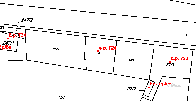 Kostelec nad Labem 724 na parcele st. 20 v KÚ Rudeč, Katastrální mapa
