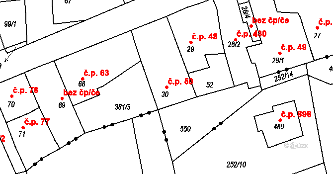Rudná 50 na parcele st. 30 v KÚ Dušníky u Rudné, Katastrální mapa