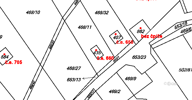 Solopisky 660, Třebotov na parcele st. 435 v KÚ Třebotov, Katastrální mapa