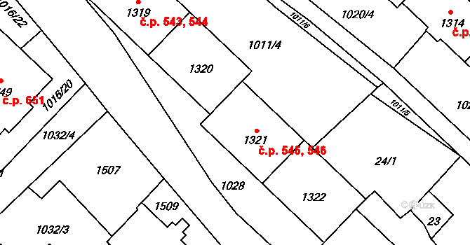 Kdyně 545,546 na parcele st. 1321 v KÚ Kdyně, Katastrální mapa