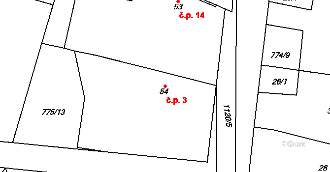 Bíluky 3, Měčín na parcele st. 54 v KÚ Bíluky, Katastrální mapa