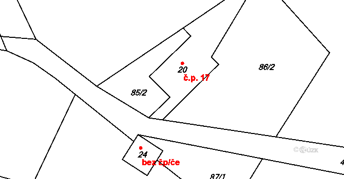 Nuzerov 17, Sušice na parcele st. 20 v KÚ Nuzerov, Katastrální mapa