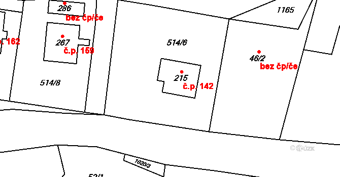 Žďár nad Metují 142 na parcele st. 215 v KÚ Žďár nad Metují, Katastrální mapa
