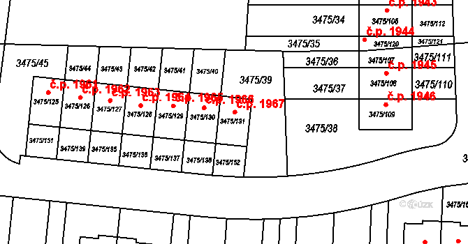 Úvaly 1967 na parcele st. 3475/131 v KÚ Úvaly u Prahy, Katastrální mapa