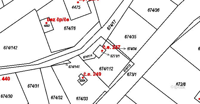 Blansko 247 na parcele st. 5271/1 v KÚ Blansko, Katastrální mapa